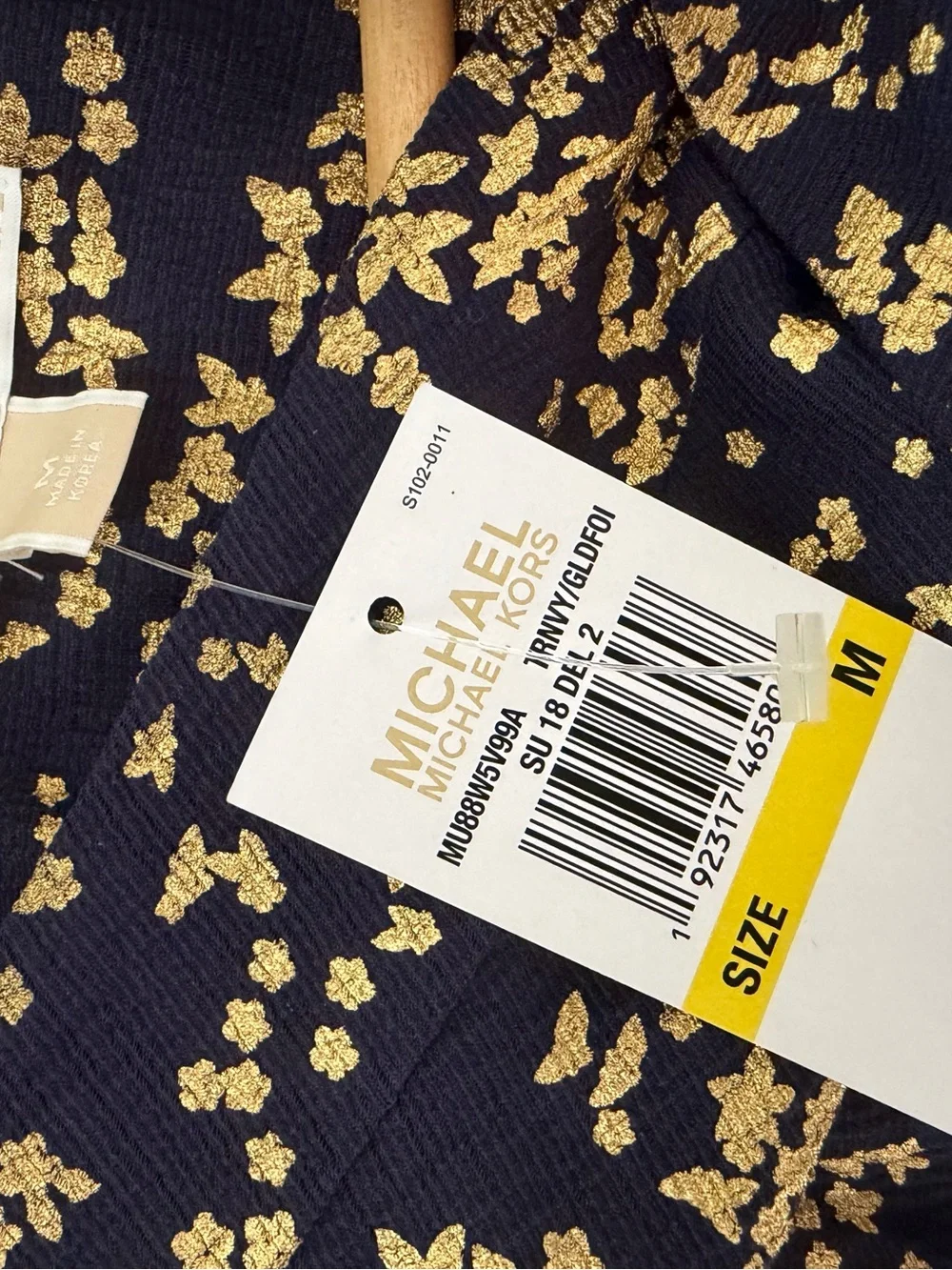 Michael Kors Navy and Gold One-Shoulder Floral Fit-and-Flare Dress